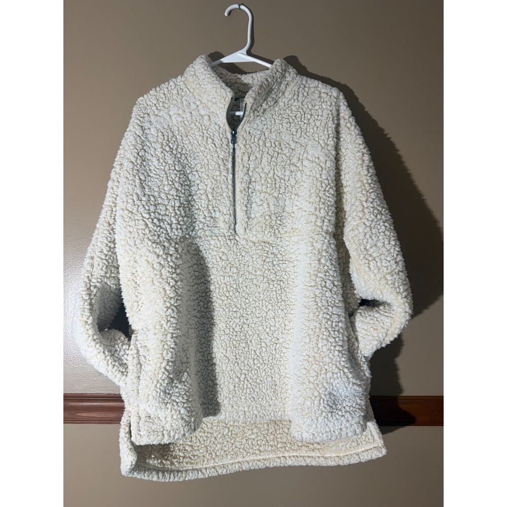 Emily B Sherpa Fleece Pullover Quarter Zip Cream Ivory Cozy XL